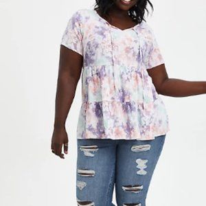 TORRID BABYDOLL RAYON SLUB TIE-DIE TOP SIZE 2X